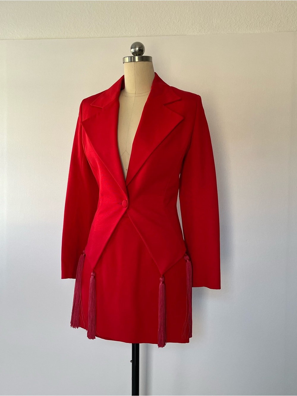 Patrick Kelly 80’s Vintage Red Blazer Dress Skirt Combo with Tassels